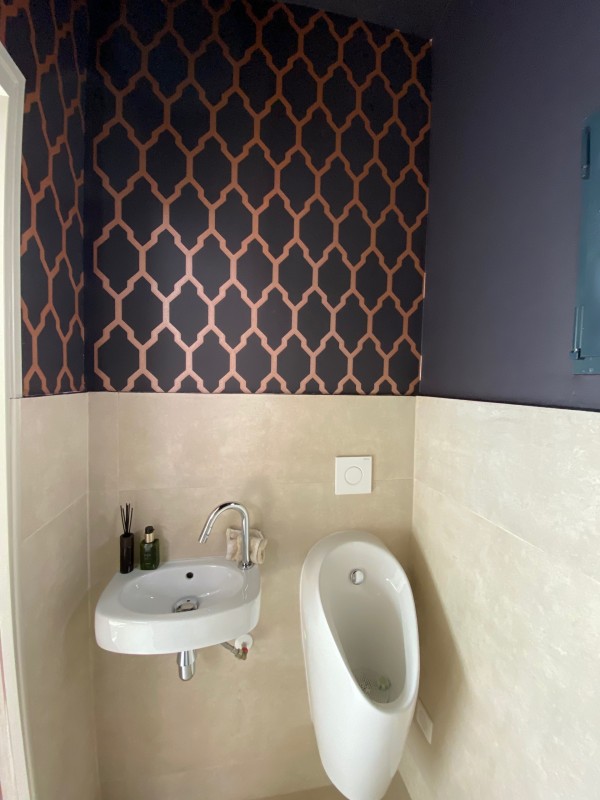 Comment moderniser des toilettes avec du papier peint FARROW AND BALL en vente à TOULON avec une entreprise de décoration dans le VAR